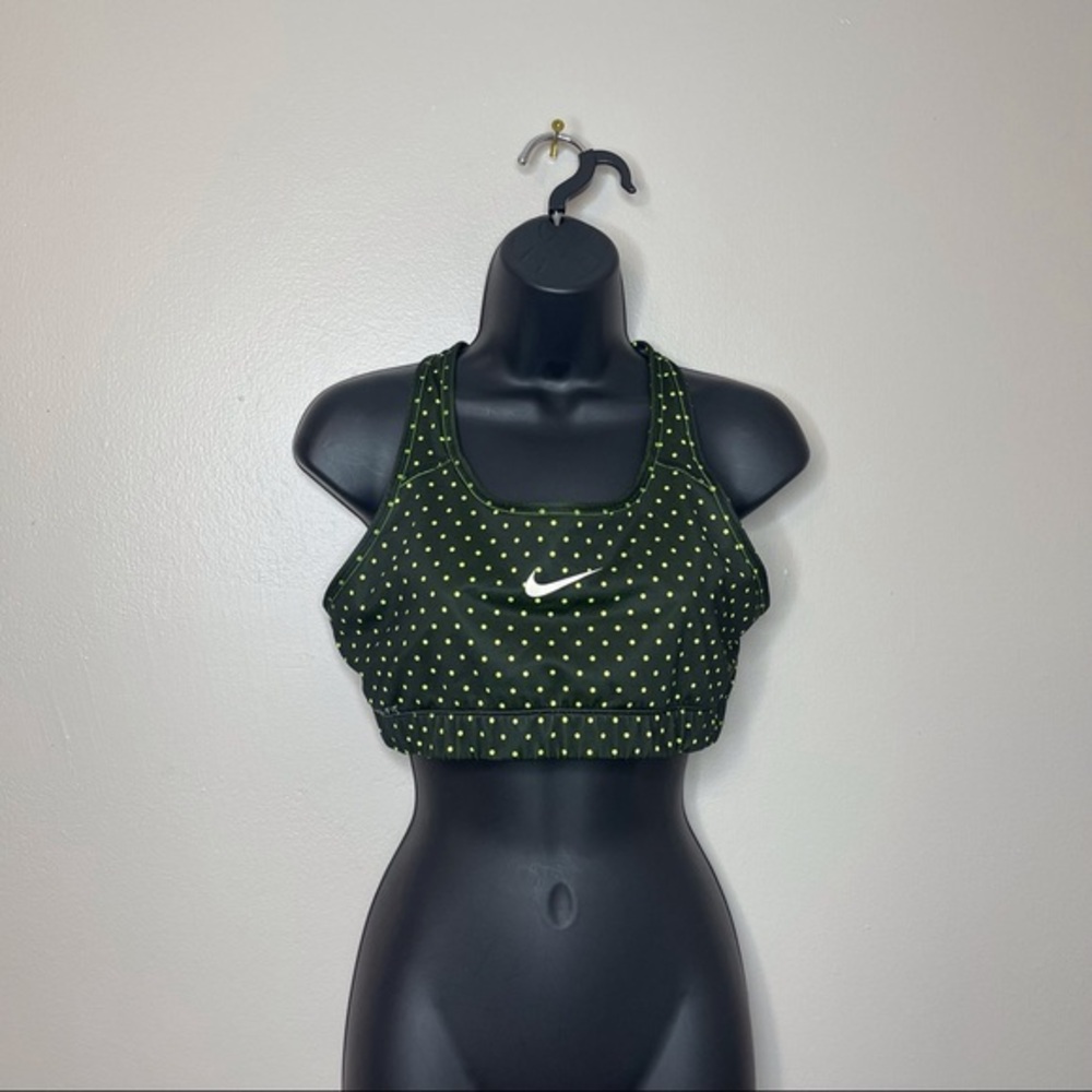 Nike Pro Dri-Fit Sports Bra Sz Large Green Polka Dot Athletic Workout Crop Bra